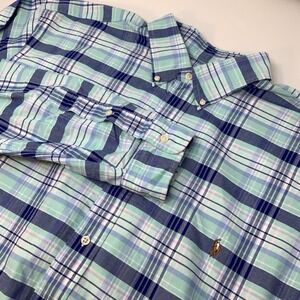 Ralph Lauren Mens 2XLT Tall Blue‎ Pink Plaid Button Down Shirt Cotton Classic